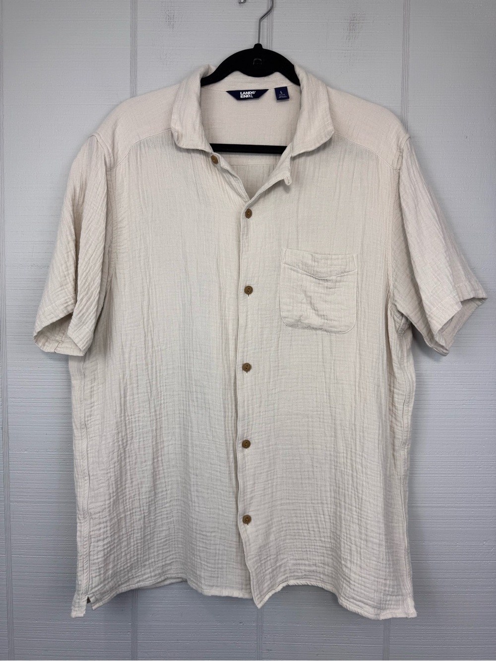 Lands’ End Tan Cotton Gauze Short Sleeve Button Up Shirt